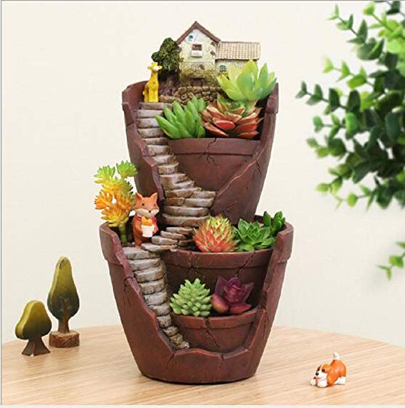 Youfui Garden Pastoral Flowerpot Combination Resin Succulent Plant Pot (City of Sky)