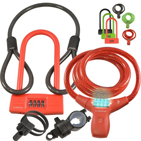 Lumintrail Bike Bicycle Combination Cable Lock and U-Lock Combo, Military Grade Braided Steel & Components, Pick & Drill Resistant Security. Comes with our 100% Lifetime Guarantee