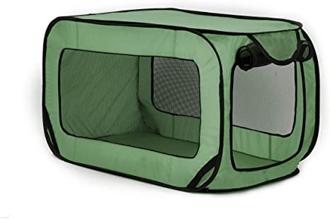 Love's cabin 36in Portable Large Dog Bed - Pop Up Dog Kennel, Indoor Outdoor Crate for Pets, Portable Car Seat Kennel, Cat Bed Collection, Green/Red