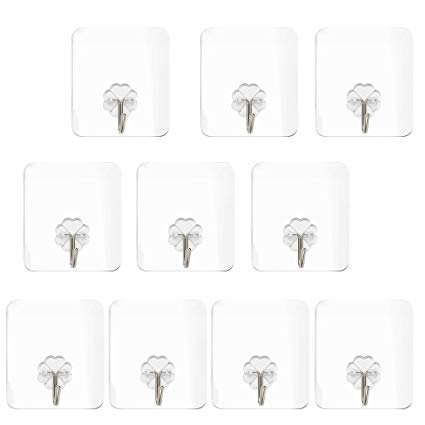 Magideal Plastic Reusable and WaterproofStrong Adhesive Wall Door Hook Hanger(Transparent,5441b93353cdae3980191259eefbb339)-Pack of 10