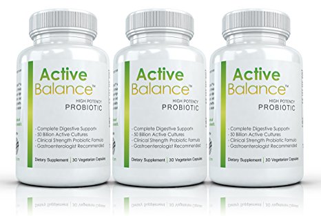 Active Balance (3 Bottles) Advanced High Potency Probiotic Supplement - 50 billion CFU's - 30 Capsules per Bottle