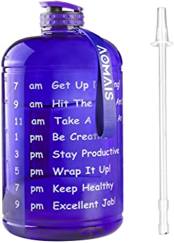 AOMAIS Gallon Water Bottle with Motivational Time Marker, Large 128 oz, Leak-Proof, Wide Mouth, BPA Free Water Bottles for Sports Gym Fitness Work