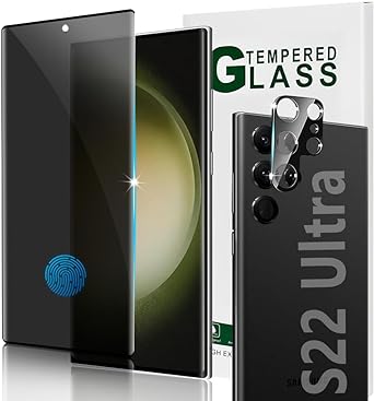 [1 1 Pack] Galaxy S22 Ultra Privacy Screen Protector with Camera Lens Protector, [3D Full Coverage] [Fingerprint Unlock Support] [Anti Spy] 9H Tempered Glass for Samsung Galaxy S22 Ultra Screen Saver (6.8 Inch)