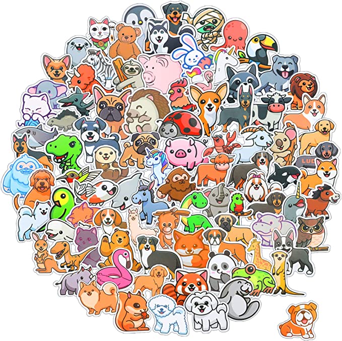 208 Pieces Cute Animal Sticker Animal Water Bottle Sticker Decal Waterproof Vinyl Sticker for Kids Boys Girls Adults Laptop Notebook Skateboard Suitcase Guitar Scrapbook