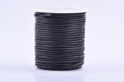 KONMAY 25 Yards Solid Round 2.0mm Matte Black Genuine/Real Leather Cord Braiding String (2.0mm, Matte Black)