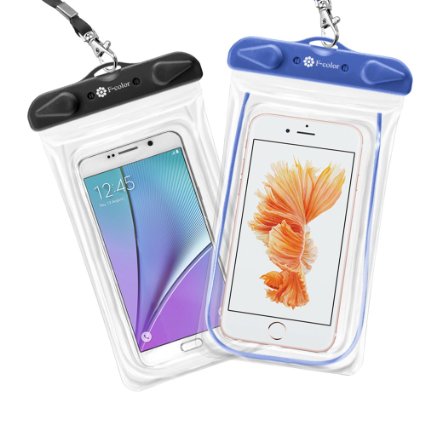 Waterproof Case, 2 Pack F-color Clear SnowProof Dry Bag, Waterproof Pouch, Perfect For Rafting, Fishing, Swimming, Boating, Skiing, Protect iPhone 6S Plus SE, Samsung S7, HTC, LG G5 etc. Blue Black