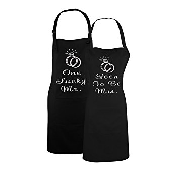 Fodiyaer His and Hers Couple Matching Aprons - One Lucky Mr and Soon To Be Mrs Kitchen Cooking Gift Set, Perfect for Engagements, Weddings, Anniversaries, Bridal Showers