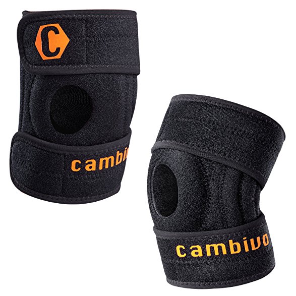 Cambivo 2 Pack Knee Brace, Knee Sleeve, Best Adjustable Support for Running, Athletic Sports, CrossFit, Arthritis, ACL injury, Meniscus tear, Open Patella Design, Relieving Pain