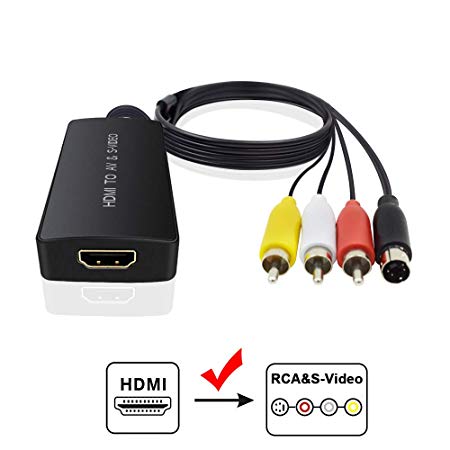 HDMI to S Video Converter, HDMI to AV Composite Audio Video Converter, HDMI to RCA Adapter with RCA and Svideo Cable Support 1080p for PC Laptop Xbox PS3 TV STB VHS VCR Blue-Ray DVD