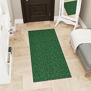 Ottomanson Scrabe Rib Collection Non-Slip Rubberback Solid Design 2X5 Indoor/Outdoor Runner Rug, 2' x 5', Green