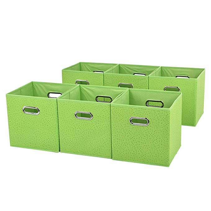 VCCUCINE Space-Saving Fabric Drawers for Cubes,Set of 6 Bright Green Containers Drawers With Two Mental Handle