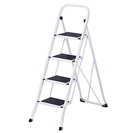 Delxo Folding 4 Step Ladder with Plastic Cushion 330lbs Portable Steel Step Stool (WK2040-3)