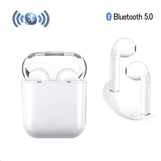 YWZFDZ Wireless Bluetooth headset, anti-noise and anti-sweat, stereo, powerful 5.0 signal, compatible with IOS, Android mobile phone (white)
