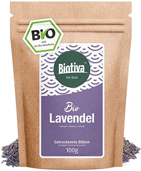 Dried Lavender Flowers Whole Organic (100g) -Food Grade Quality -Aromatic Premium Quality from France -Flowery Fragrance -Just Flower Heads -Packed, Controlled and Certified in Germany (DE-ECO-005)