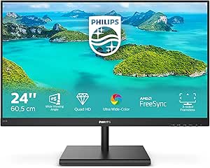 Philips Monitors Écran 245E1S 60,5 cm (23,8 Pouces) (VGA, HDMI, DisplayPort, Temps de réponse de 4 ms, 2560 x 1440, 75 Hz, FreeSync) Noir