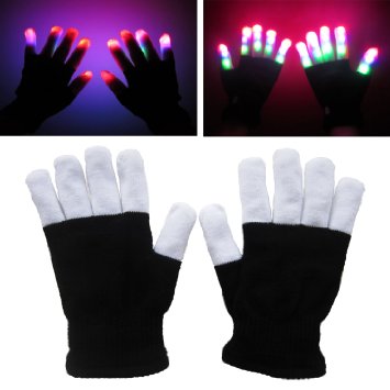 LED Gloves Flashing Fingertip Light Gloves with 6 Light Flashing Modes for Clubbing, Rave, Birthday, Edm, Disco, and Dubstep Party By Wearhome（TM） (Black)