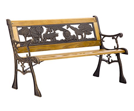 Patio Garden Bench Park Porch Chair Cast Iron Hardwood Furniture Animals