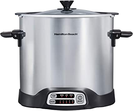 Hamilton Beach Sear & Cook Stock Pot Slow Cooker with Stovetop Safe Crock, Large 10 Quart Capacity, Programmable, Silver (33196)