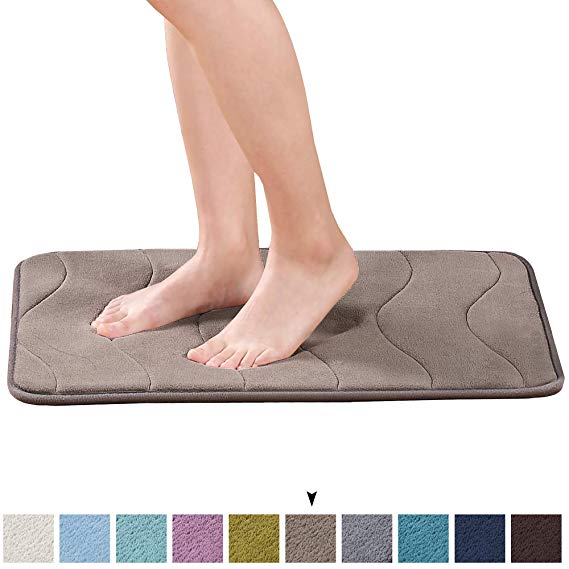 Real Memory Foam Super Soft Microfiber Bath Mats for Bathroom, Machine Washable Non Slip Bath Rugs for Bathroom/Kitchen, Dry Fast Water Absorbent Rugs, Taupe Waved Pattern (1 Pack - 17" x 24")