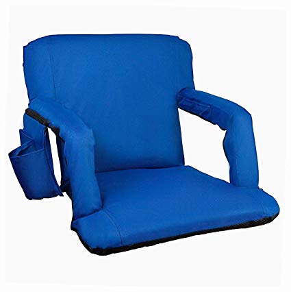 Alpcour Reclining Stadium Seat with Armrests, Side Pockets, and Shoulder Straps - Portable Waterproof Stadium Chair with Backs and Durable Padded Cushion - Great for Bleachers, Camping, Beach & More