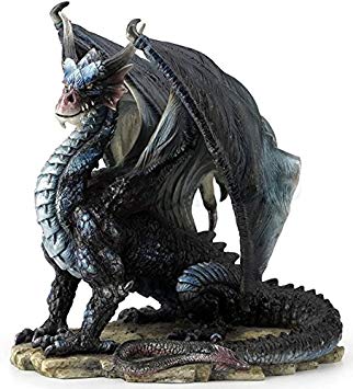 Rare Black Dragon Upon Rock Statue Sculpture Figurine