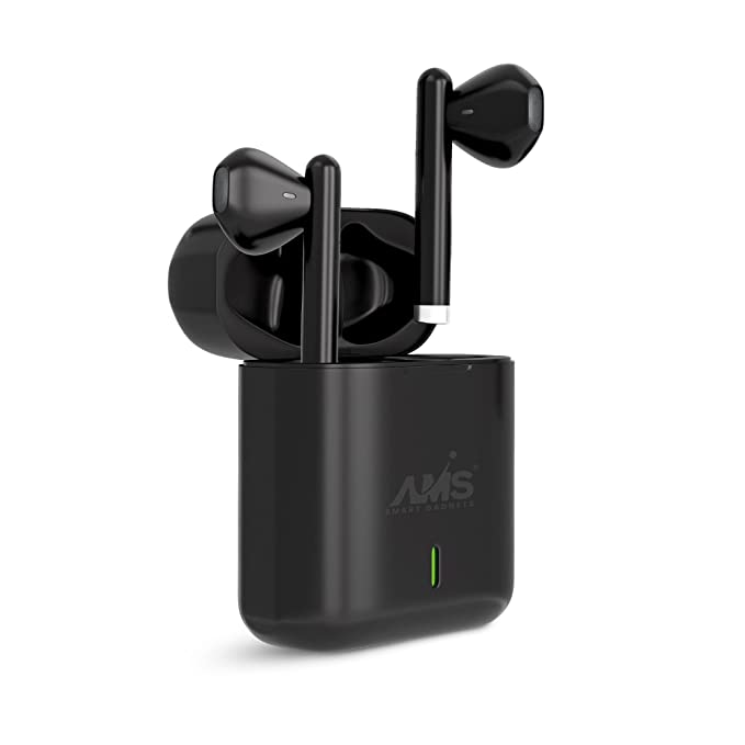 AMS Pistol Series Wireless Earbuds with Upto 24hrs with case Playtime |13 MM Driver & Voice Assistant | IPX5 Splash Resistant | with Type-C Best for Travelling, Work, Indoor (Black)
