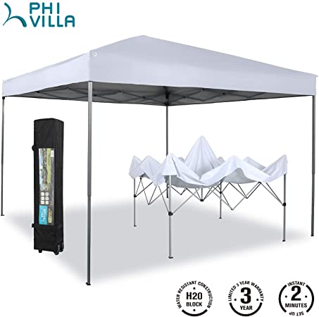 PHI VILLA 10 x 10ft Portable Pop Up Canopy Event Tent Party Tent, 100 Sq. Ft of Shade (White)