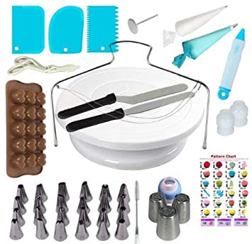 Cake Decorating Equipment - Cake Decorating Kit - Cake Decorating Tools | 74 pc inc Ebook & Russian Piping Nozzle Set | Professional Icing Kit, Rotating Cake Turntable, Icing Spatulas, Piping Bags