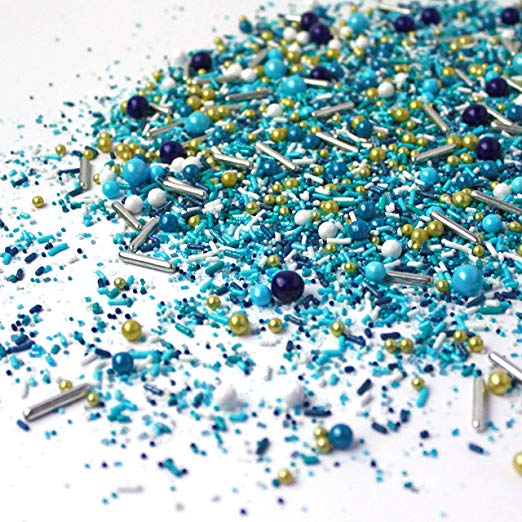 Sea Glass Sprinkle Mix | Beach | Ocean | Blue Teal and Gold Sprinkles, 2OZ (sample size)
