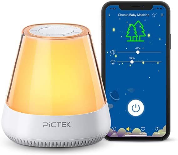 White Noise Machine, PICTEK Sound Machine with Night Light for Baby, 11 Non-Looping HiFi Sounds with Lullaby, Soothing Dimmable Lamp, Auto-Off Timer, Wake Up Function for Nuresy, Kids Sleeping