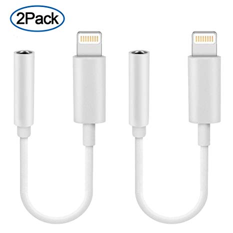 Headphone Adapter, [2-Pack] Connector to 3.5mm Headphone Earphone Extender Jack Adapter Convenient and Suitable iPhone 6/ 6s/ 7/7 Plus/ 8/ 8Plus- White