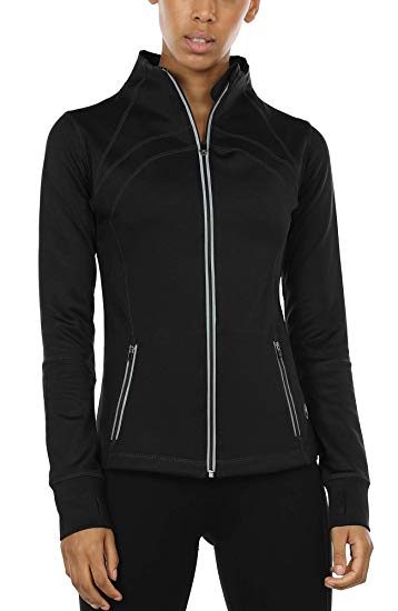 icyzone Women's Running Shirt Full Zip Workout Track Jacket with Thumb Holes