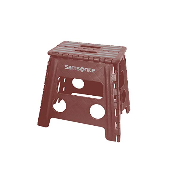 Samsonite Folding Heavy Duty Step Stool 13" High In New Red Home Double Handle Collection Made With Safety Rated Non-Slip Surface Which Holds Up To 330 Lbs; Dimensions: 13" (H) 9" (W) 12" (L)