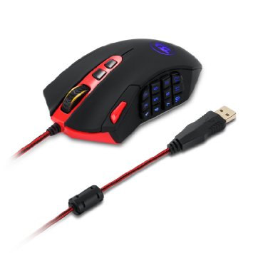 Redragon Perdition 16400 DPI MMO High Precision Programmable Laser Gaming Mouse 18 Programmable Buttons Weight Tuning Cartridge 5 memory profiles 12 Side Buttons Power Button Breathing Light Omron Micro Switches
