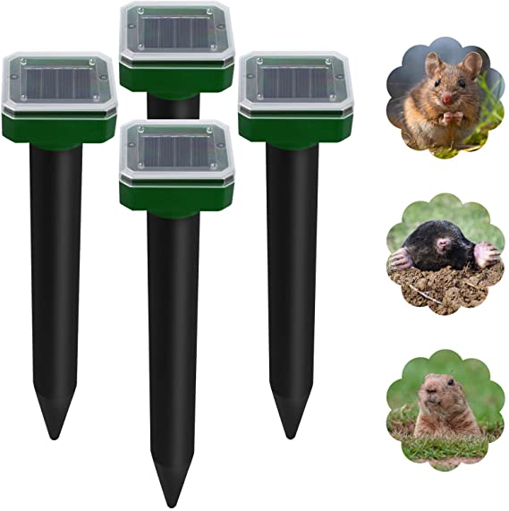 Pet Safe Pack of 4 Sonic Mole Repellent Solar Powered for Lawn Garden Yard, IP65 Waterproof Outdoor Ultrasonic Snake Repellent for Get Rid of Mole, Gopher, Snakes, Vole and Other Underground Pests