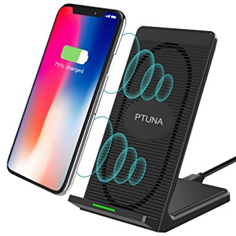 iPhone X Wireless Charger, PTUNA Built-in Cooling Fan Qi Fast Wireless Charger Stand Pad for Samsung Galaxy Note 8, S8, S8 Plus, S7, S7 Edge, Note 5, S6 Edge Plus and Apple iPhone X/8/8 Plus