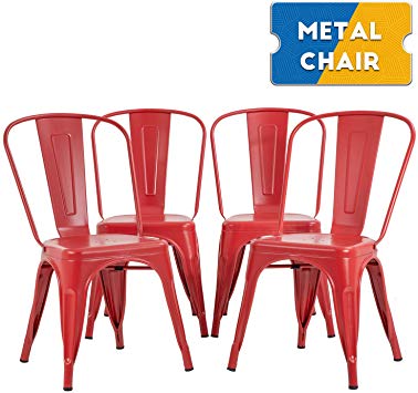 Metal Dining Chairs Set of 4 Indoor Outdoor Chairs Patio Chairs 18 Inch Seat Heigh Kitchen Chairs Tolix Side Bar Chairs Trattoria Metal Chairs Restaurant Chair 330LBS Weight Capacity Stackable Chair
