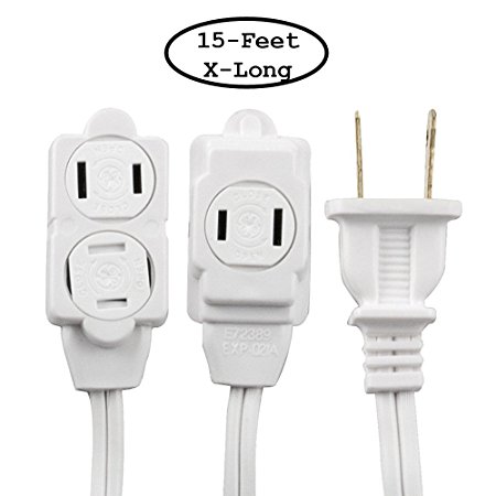 15-Feet Indoor Extension Cord with Tamper Guard - White