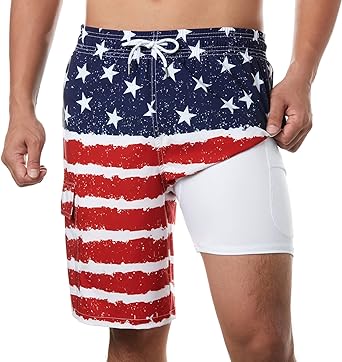 BRISIRA Mens Swim Trunks 9 Inch Inseam Board Shorts with Compression Liner Swimsuit Bathing Suit Quick Dry Cargo Pocket