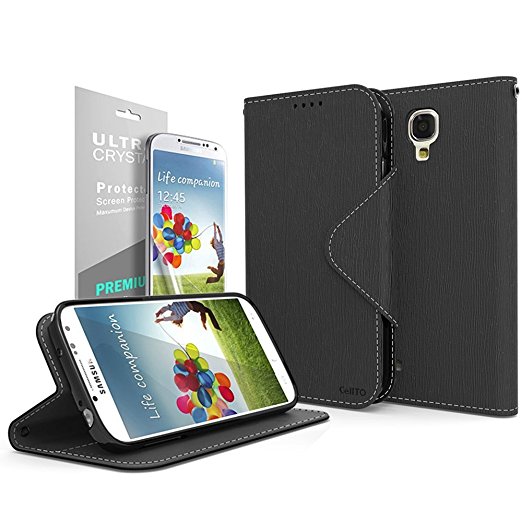 Cellto Samsung Galaxy S4 Premium Wallet Case [Slim Ultra Fit] [Premium Black] Diary Cover /w ID Pocket Top Quality for Galaxy S IV Galaxy SIV i9500 [Made in Korea]
