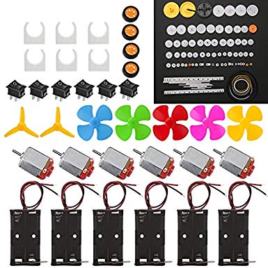 6 Set DC Motor Kit, Rectangular Mini Electric Motor 1.5-3V 24000RPM with 86 Pcs Plastic Gears, 2 x AA Battery Holder,Motor Mounting Bracket,Boat Rocker Switch,Shaft Propeller for DIY Science Projects