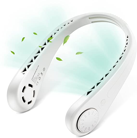 Foseal Neck Fan Bladeless 3 Speeds Headphone Design, Portable Rechargeable Personal Cooling Fans for Women Men, Neck cooler Suitable for Traveling Sports Office White