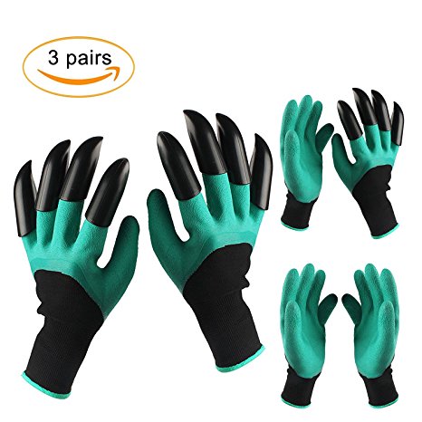Garden Genie Gloves with Claws, Mozaci Waterproof Work Gardening Gloves for Digging Planting 3 Pair