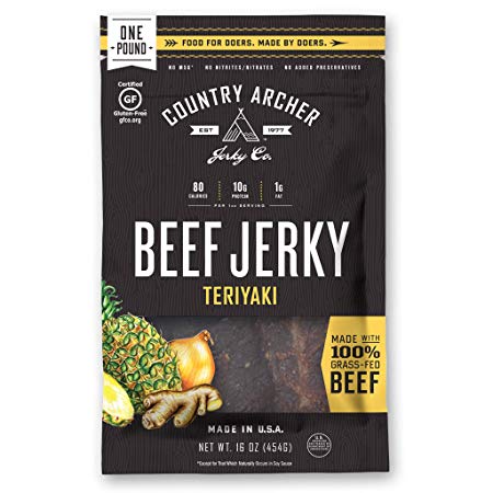 Teriyaki Beef Jerky by Country Archer | 100% Grass-Fed, Gluten Free | 16 Ounce