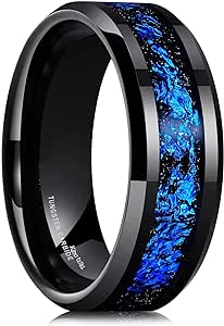 King Will Nature Mens 8mm Black/Silver Tungsten Carbide Wedding Ring with Black and Gold Foils Inlay Beveled Edge