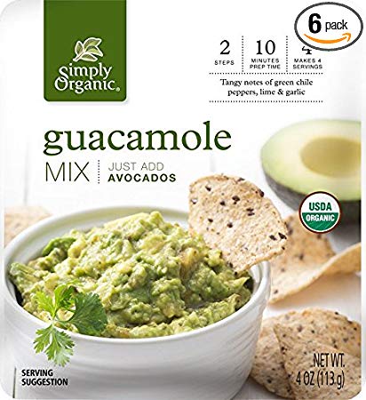 Simply Organic Guacamole Dip Mix | Just Add Avocados | Certified Organic | 4 oz. (Pack of 6)