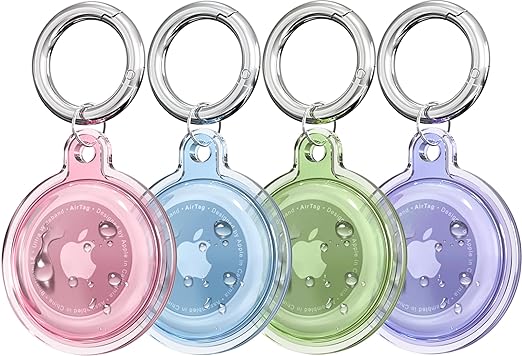 IPX8 Waterproof Airtag Holder, 4 Pack Apple Airtags case with Keychain, Air Tag Case for Luggage, Dog Collar, Keys, Anti-Scratch Full Body Protective Airtag Holder (4 Colors)