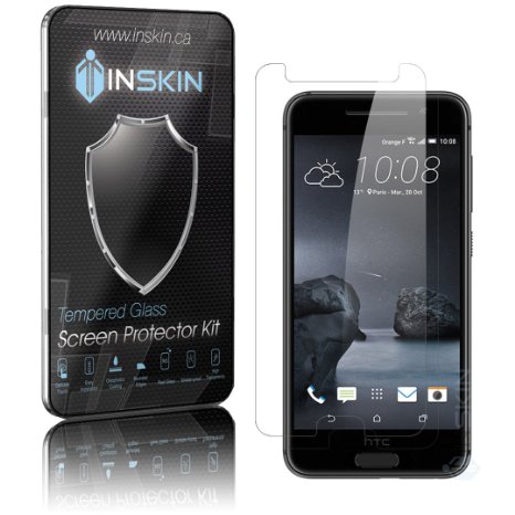 Inskin (TM) Ultra Slim 0.3mm HD Tempered Glass Screen Protector kit for HTC® One A9. Polished edges. Oleophobic coating. 9H Hardness. Inskin (TM) Retail Packaging.