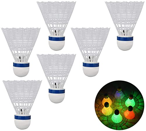 MoKo LED Badminton Shuttlecocks 6 Pack, Sports Nylon Outdoor Shuttlecocks Led Badmitton Set Lighting Badminton Birdies Glow Shuttlecock Glow Lighting Badminton Sets for Yard Game - White