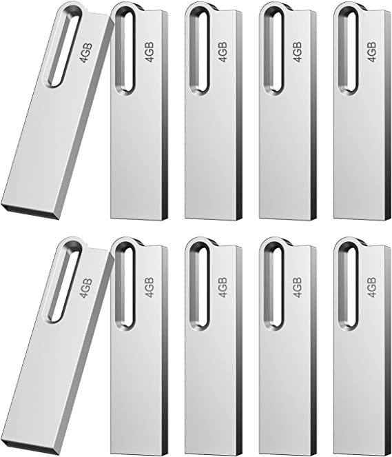 Aiibe 4GB USB Flash Drive 10 Pack Metal Thumb Drive Waterproof USB 2.0 Memory Stick USB Drive Zip Drives 4GB Flash Drive Wholesale/Lot/Bulk - Silver